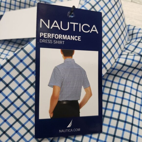 Nautica Performance Dress Shirt SS Blue Check Stretch Cooling Mens XXL 2XL NWT - Picture 5 of 12